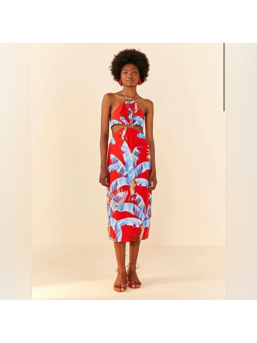 Farm Rio Red Sweet Jungle Cut Out Midi Dress